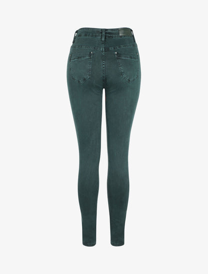 Jean slim uni taille haute - Vert canard - 2