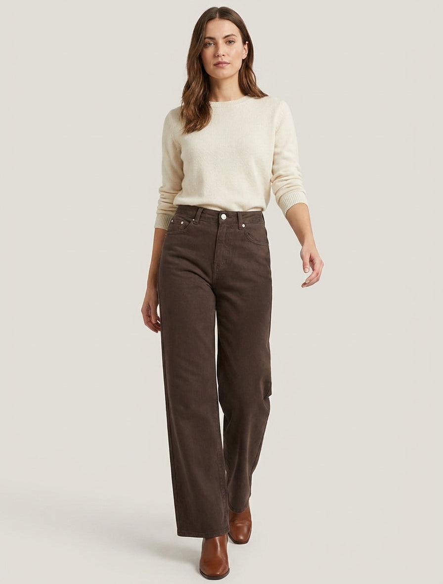 Jean wide leg taille haute - Marron