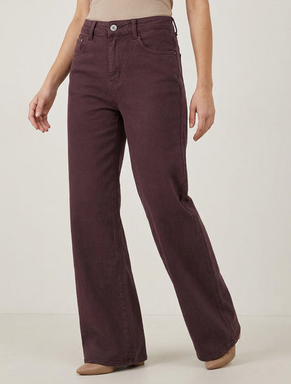 Jean wide leg taille haute - Prune