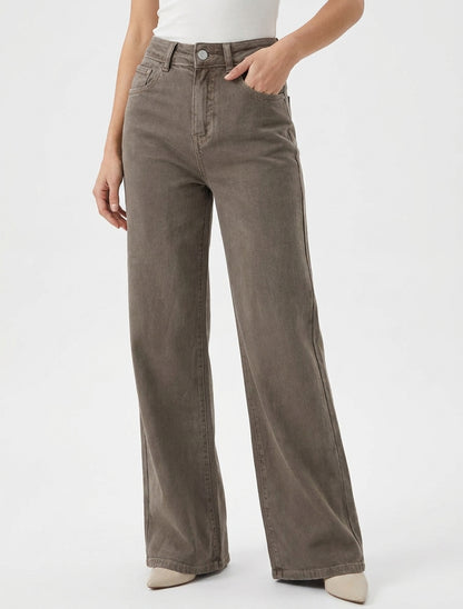 Jean wide leg taille haute - Taupe