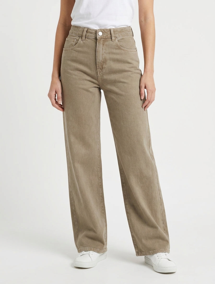 Jean wide leg taille haute - Beige