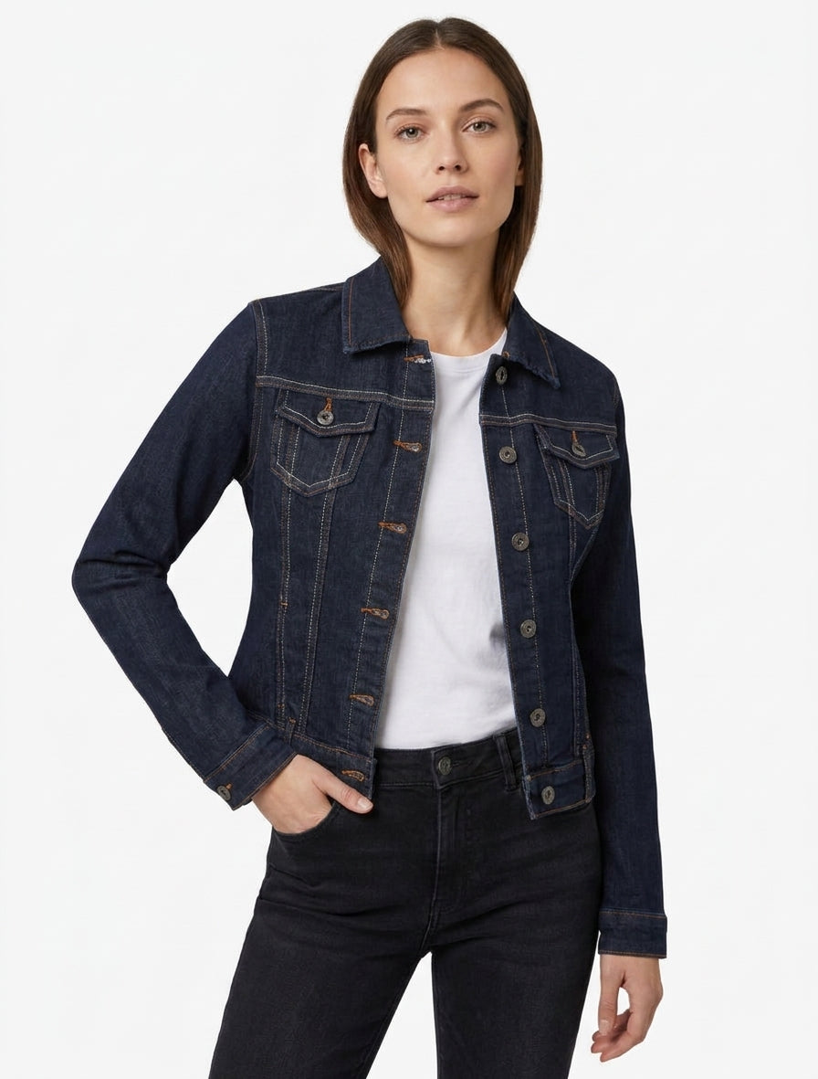 Veste en jean à passants ceinture - Bleu brut