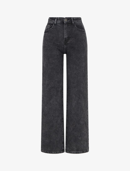 Jean wide leg taille haute délavé - Gris foncé - 1