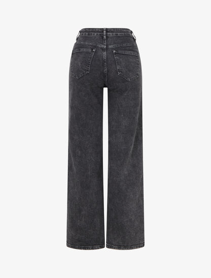 Jean wide leg taille haute délavé - Gris foncé - 2