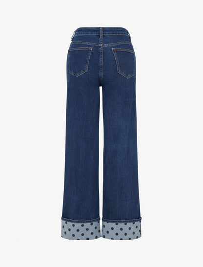 Jean wide leg revers imprimé pois - Bleu - 2