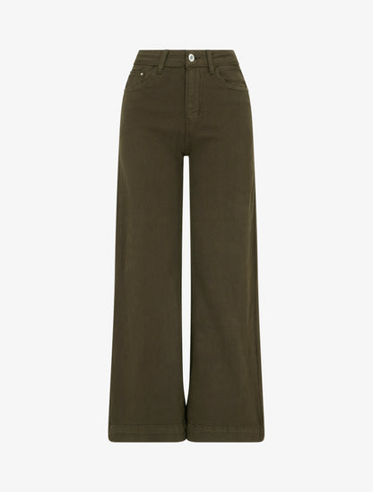 Jean wide leg uni taille haute - Kaki - 1