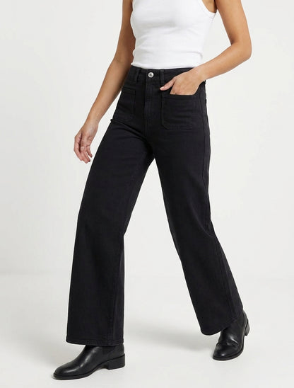 Jean wide leg taille haute - Noir