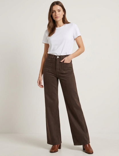 Jean wide leg taille haute - Marron