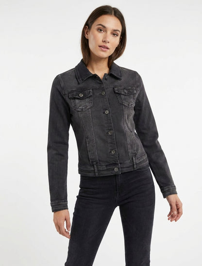 Veste en jean col à pied - Noir