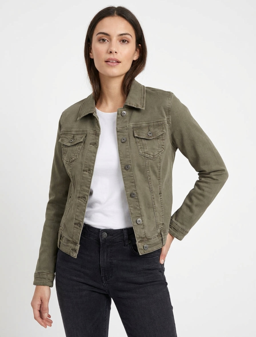 Veste en jean col à pied - Kaki