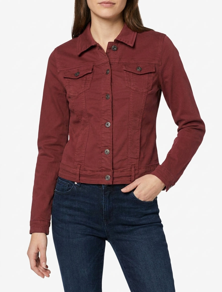 Veste en jean col à pied - Bordeaux