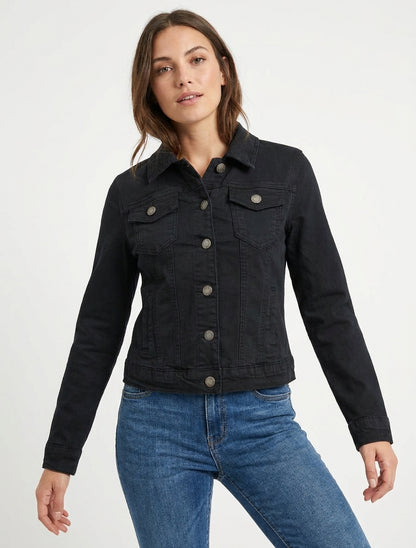 Veste en jean col à pied 4 poches - Noir