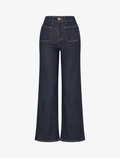 Jean wide leg taille haute à 4 poches - Bleu brut - 1