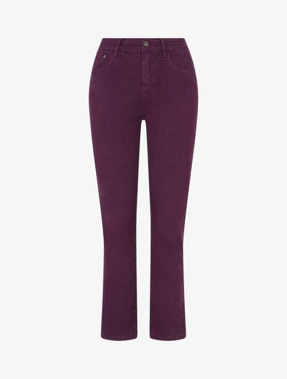 Jean slim uni taille haute - Prune - 1