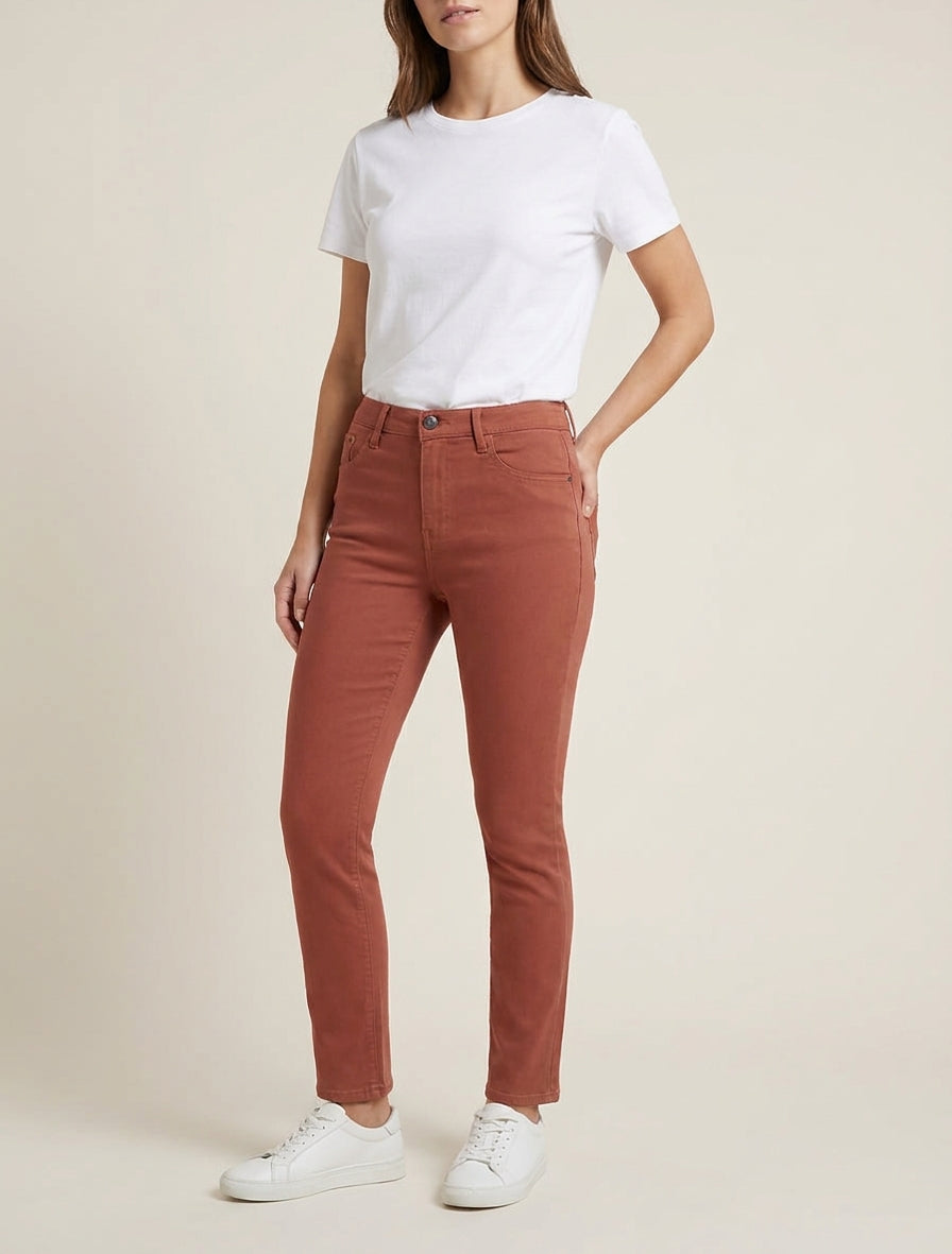 Jean slim 5 poches taille haute - Rouille