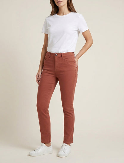 Jean slim 5 poches taille haute - Rouille
