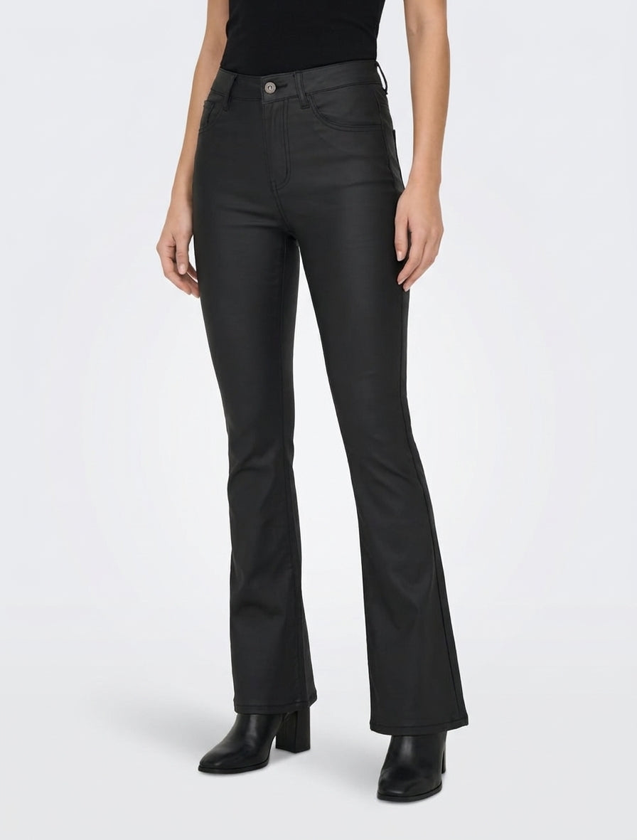 Pantalon flare en simili enduit - Noir