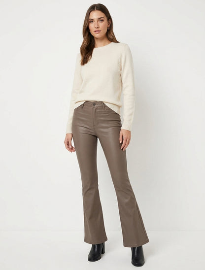 Pantalon flare en simili enduit - Taupe foncé