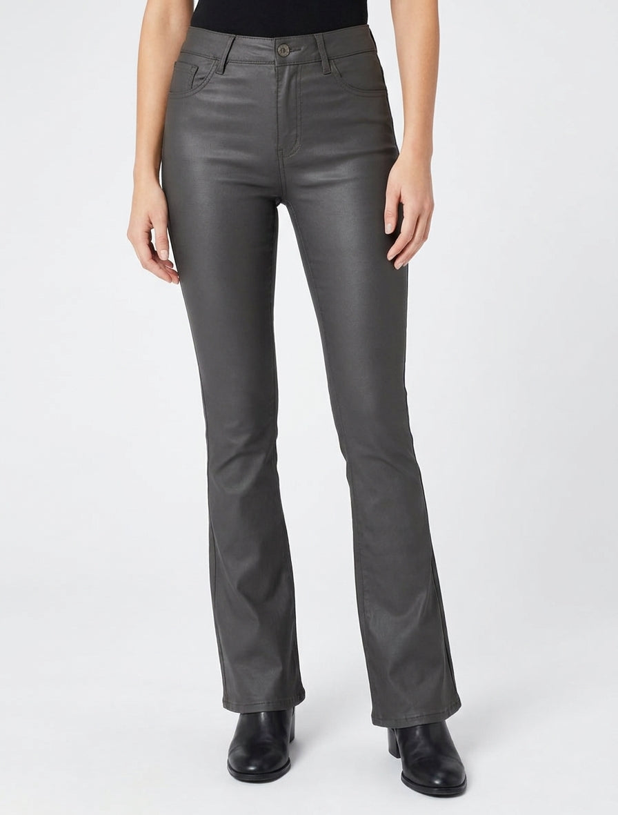 Pantalon flare simili 5 poches - Gris anthracite