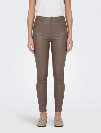 Pantalon slim effet enduit 5 poches - Taupe foncé