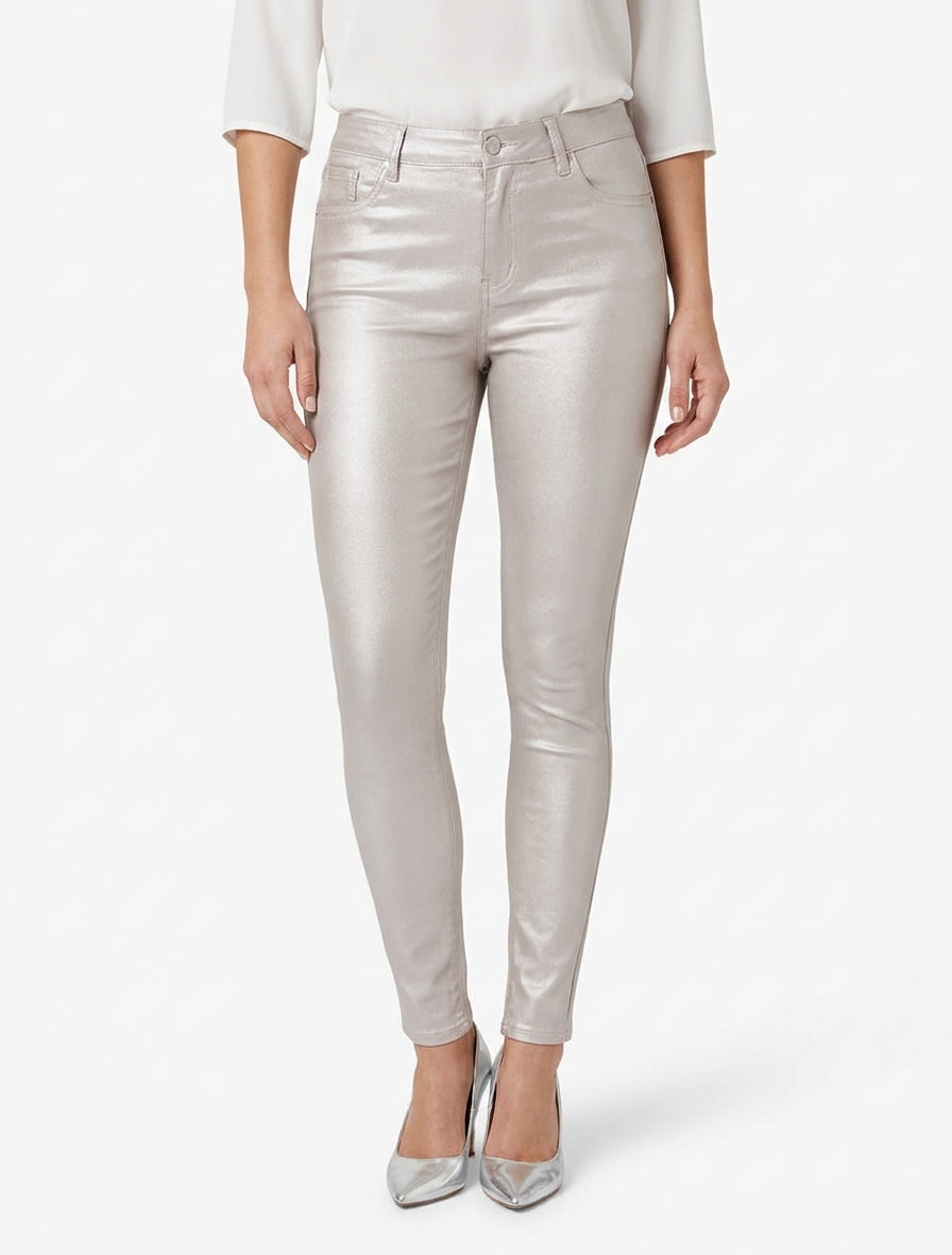 Pantalon slim 5 poches enduit - Argent rosé