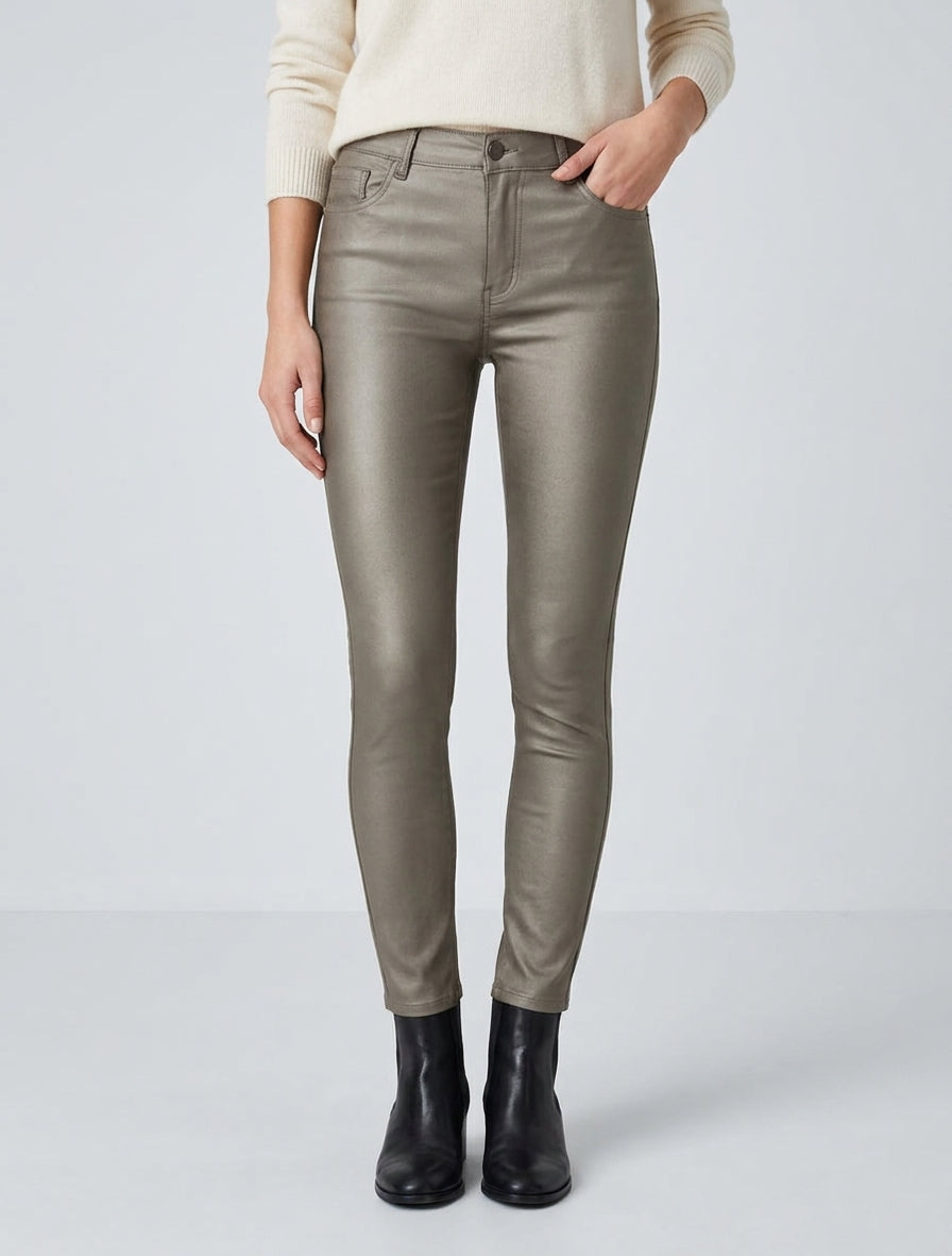 Pantalon slim en simili 5 poches - Or foncé