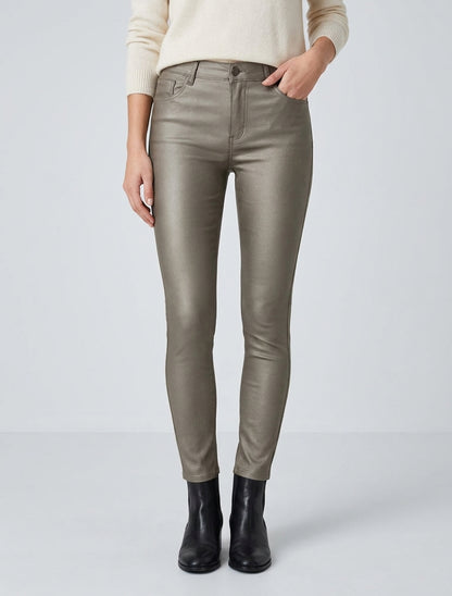 Pantalon slim en simili 5 poches - Or foncé