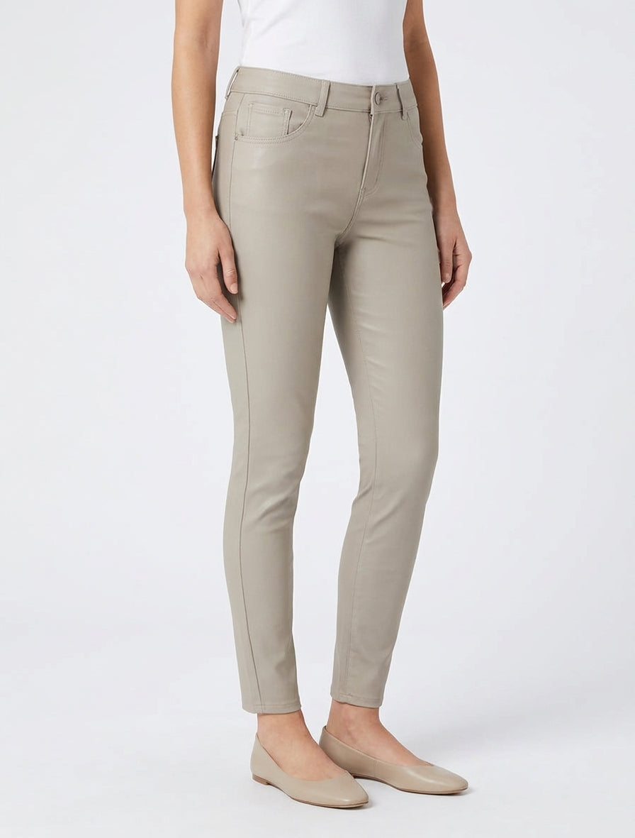 Pantalon slim 5 poches effet enduit - Beige