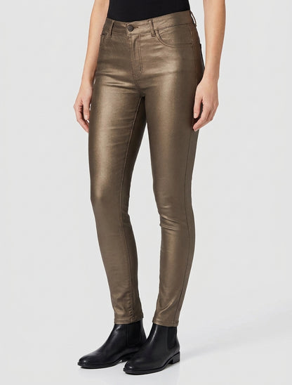 Pantalon slim 5 poches simili enduit - Bronze