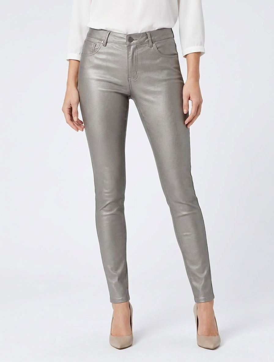 Pantalon slim simili 5 poches - Gris taupe
