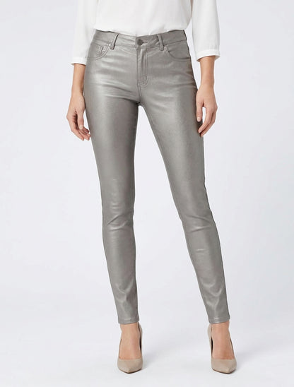 Pantalon slim simili 5 poches - Gris taupe