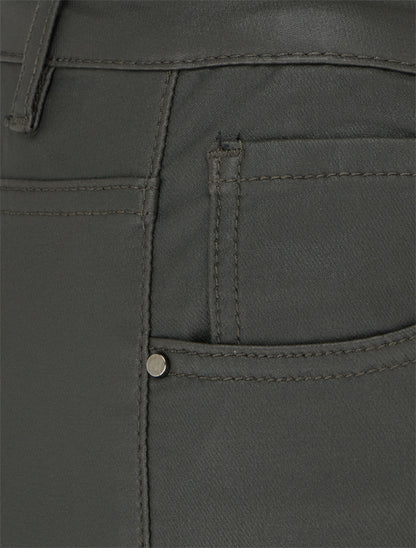 Pantalon slim en simili effet enduit - Kaki foncé - 3