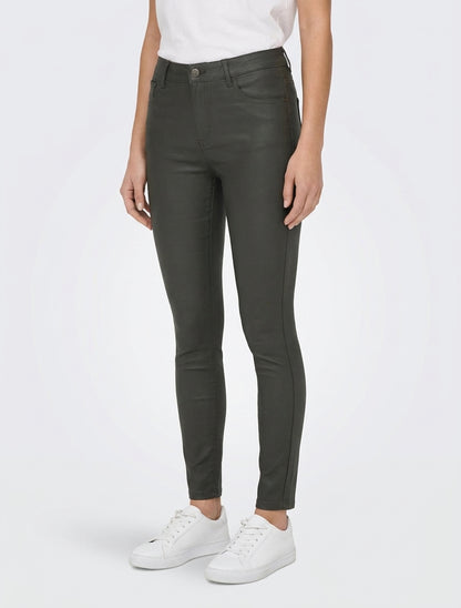 Pantalon slim 5 poches effet enduit - Kaki foncé
