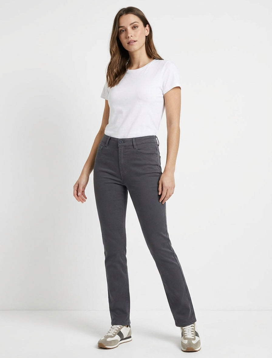 Jean droit taille haute - Gris foncé