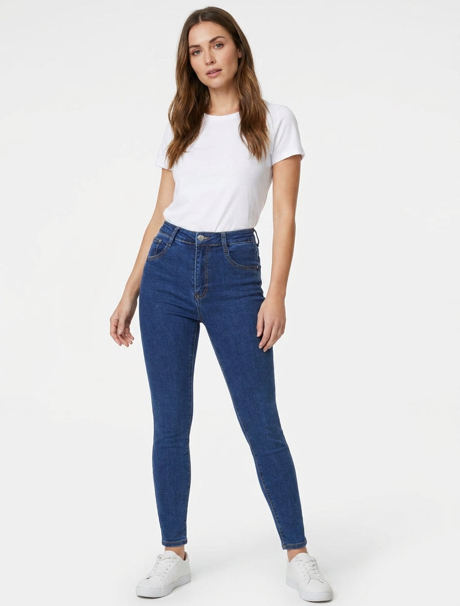 Jean skinny grande taille 5 poches - Bleu denim