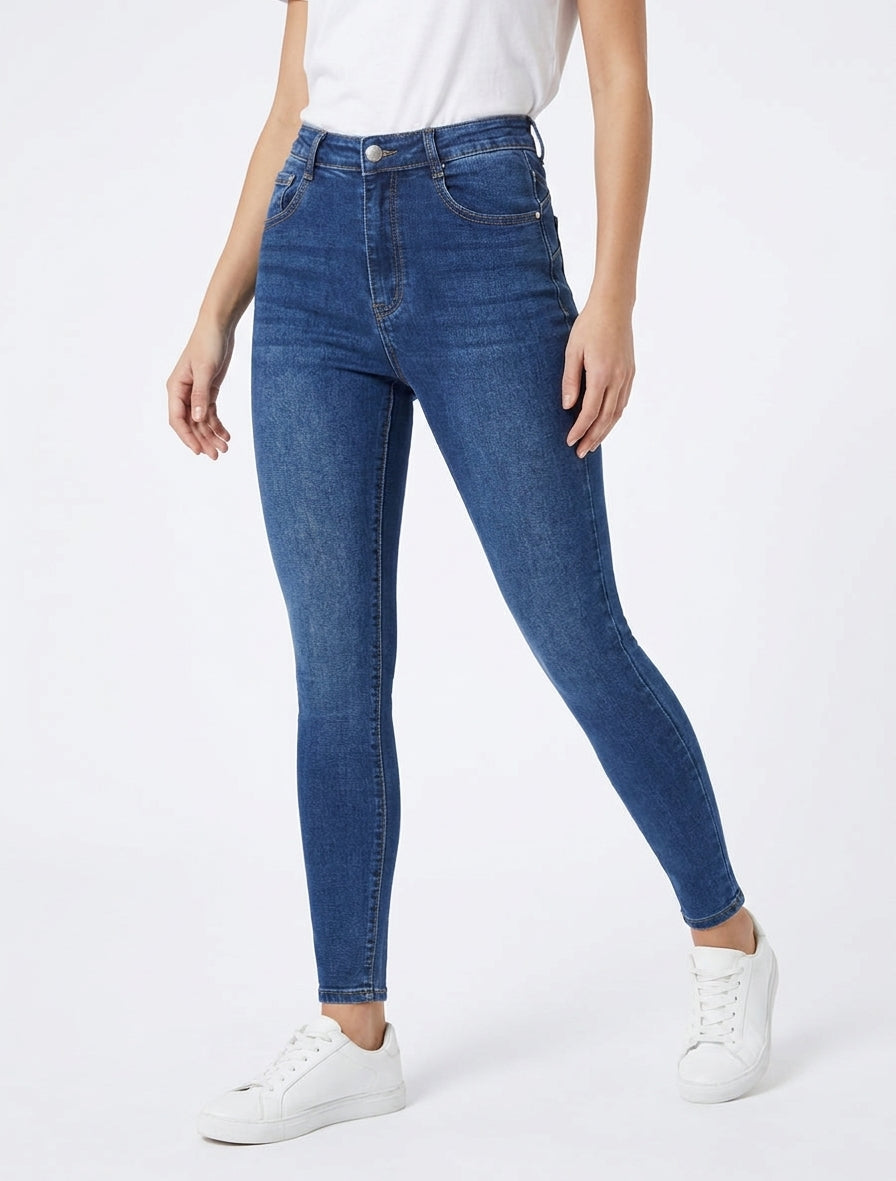 Jean skinny grande taille taille haute - Bleu denim