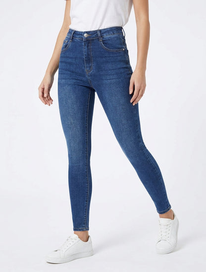 Jean skinny grande taille taille haute - Bleu denim