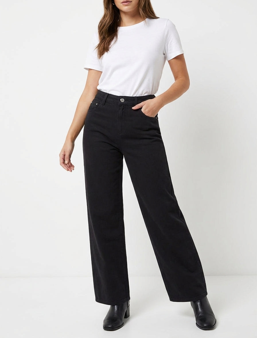 Jean wide leg taille haute - Noir