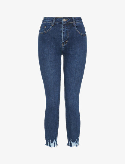 Jean slim à bords coupe franche griffés - Bleu denim - 4