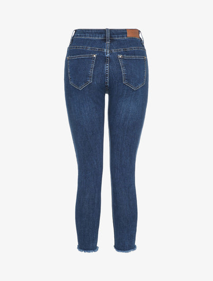 Jean slim à bords coupe franche griffés - Bleu denim - 2