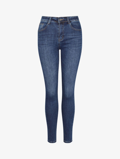 Jean slim à taille haute délavé - Bleu denim - 1
