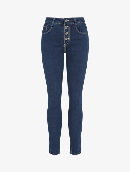 Jean slim à taille haute boutonnée - Bleu denim - 1