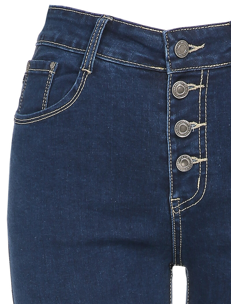 Jean slim à taille haute boutonnée - Bleu denim - 3