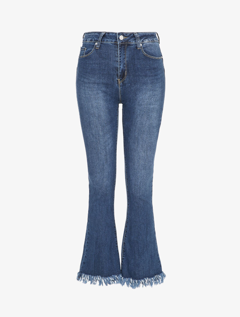 Jean flare délavé à bords coupe franche - Bleu - 4