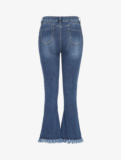 Jean flare délavé à bords coupe franche - Bleu - 2