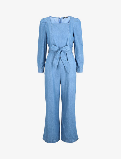Combinaison en jean coupe flare - Bleu denim - 4