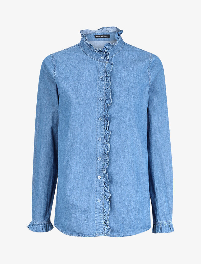 Chemise en jean volantée - Bleu denim - 1
