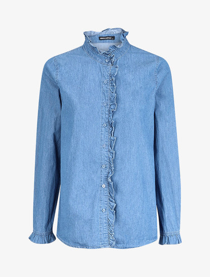 Chemise en jean volantée - Bleu denim - 1