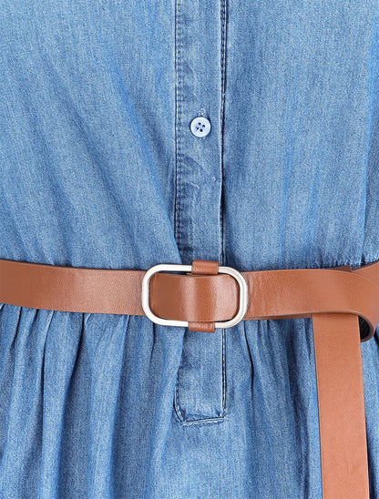 Robe longue volantée en jean - Bleu denim - 3