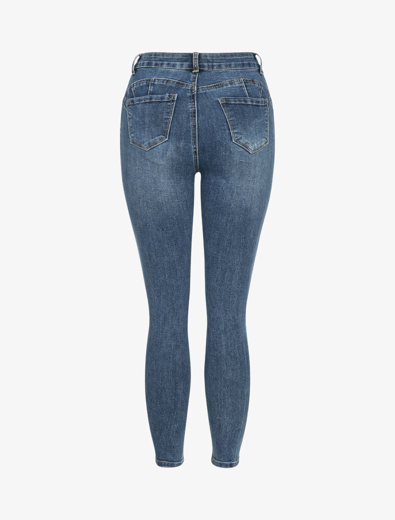 Jean stretch délavé taille haute - Bleu denim - 2